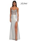 Picture of: Rhinestone Corset Prom Dress with Stretch Satin Skirt in White, Style: 32691, Detail Picture 6