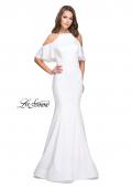 Picture of: Form Fitting Satin Mermaid Dress with Shoulder Cutouts in White, Style: 26145, Detail Picture 7