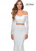 Picture of: Lace Sleeve Lace and Sequin Two Piece Prom Dress in White, Style: 28666, Detail Picture 7