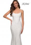 Picture of: Stretch Lace Gown with Lace Up Strappy Back in White, Style 29611, Detail Picture 7