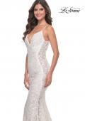 Picture of: Beaded Lace Mermaid Gown with Sheer Side Panels in White, Style: 32309, Detail Picture 7
