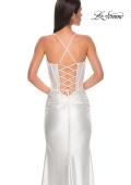 Picture of: Unique Stretch Satin Gown with Corset Bodice and Open Back in White , Style 32683, Detail Picture 7