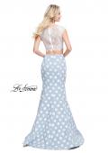 Picture of: Denim Polka Dot Two Piece Prom Dress with Lace Top in White Blue, Style: 26206, Back Picture