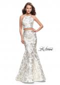Picture of: Two Piece Mermaid Jacquard Prom Dress with Open Back in White Gold, Style: 26202, Main Picture