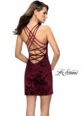 Picture of: High Neck Short Velvet Dress with Criss Cross Back Straps in Wine, Style: 26663, Main Picture
