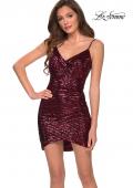 Picture of: Short Sequin Homecoming Dress with Faux Wrap Skirt in Wine, Style: 29426, Main Picture