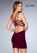 Picture of: Tight Jersey Dress with Separating Straps in Back in Wine, Style: 25058, Back Picture
