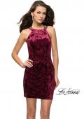 Picture of: High Neck Short Velvet Dress with Criss Cross Back Straps in Wine, Style: 26663, Back Picture