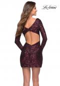 Picture of: Long Sleeve Sequin Dress with Ruching and Open Back in Wine, Style 30951, Back Picture