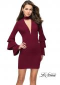 Picture of: Short Homecoming Dress with Tiered Bell Sleeves in Wine, Style: 26639, Detail Picture 2