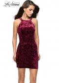 Picture of: High Neck Short Velvet Dress with Criss Cross Back Straps in Wine, Style: 26663, Detail Picture 2