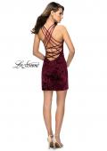 Picture of: High Neck Short Velvet Dress with Criss Cross Back Straps in Wine, Style: 26663, Detail Picture 3