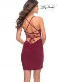 Picture of: Wrap Style Dress with Ruching and V Neckline in Wine, Detail Picture 5