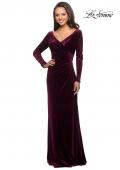 Picture of: Elegant Long Sleeve Velvet Dress with Ruching in Wine, Style: 25207, Main Picture