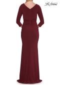 Picture of: V-Neck Ruched Gown with Three-Quarter Sleeves in Wine, Style: 33214, Detail Picture 8