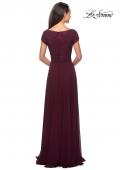 Picture of: Short Sleeve Long Gown with Beaded Bodice in Wine, Style: 26512, Back Picture