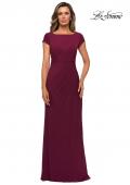 Picture of: Floor Length Jersey Evening Gown with Cap Sleeves in Wine, Style: 28026, Detail Picture 3