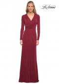 Picture of: Long Sleeve Jersey Dress with Criss-Criss Front Ruching in Wine, Detail Picture 5