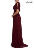 Picture of: Flattering Net Jersey Long Dress with Ruffle Sleeve in Wine, Style: 30009, Detail Picture 5