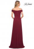 Picture of: Off the Shoulder Net Jersey Long Dress with Ruching in Wine, Detail Picture 7