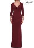 Picture of: V-Neck Ruched Gown with Three-Quarter Sleeves in Wine, Style: 33214, Detail Picture 7