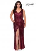 Picture of: Sequin Striped Plus Size Prom Dress with Center Slit in Wine, Style: 28796, Main Picture