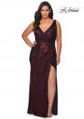 Picture of: Sequin Plus Size Prom Gown with Ruching and V-neck in Wine, Style: 29046, Main Picture