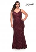 Picture of: Thick Line Sequin Print Plus Size Gown with V Neck in Wine, Style: 29622, Main Picture