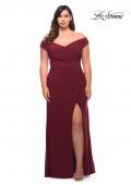 Picture of: Matte Jersey Long Plus Dress with Ruching and Slit in Wine, Style: 29663, Main Picture
