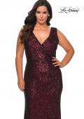 Picture of: Long Sequin Plus Size Prom Gown with V-Neck in Wine, Style: 28770, Detail Picture 8
