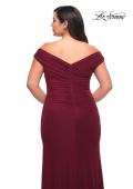 Picture of: Flattering Ruched Off the Shoulder Plus Size Dress in Wine, Style: 29722, Detail Picture 8