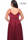 Picture of: Ruffle Slit Satin Long Plus Size Dress with V Neck in Wine, Style: 29740, Detail Picture 11