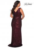 Picture of: Long Sequin Plus Size Prom Gown with V-Neck in Wine, Style: 28770, Back Picture