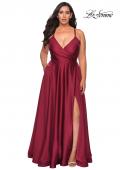 Picture of: Satin A-line Plus Dress with Lace Up Back and Pockets and Wine, Style: 29033, Back Picture