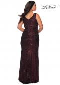 Picture of: Sequin Plus Size Prom Gown with Ruching and V-neck in Wine, Style: 29046, Back Picture
