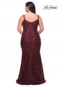 Picture of: Thick Line Sequin Print Plus Size Gown with V Neck in Wine, Style: 29622, Back Picture