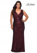 Picture of: Long Sequin Plus Size Prom Gown with V-Neck in Wine, Style: 28770, Detail Picture 1