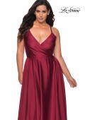 Picture of: Satin A-line Plus Dress with Lace Up Back and Pockets in Wine, Style: 29033, Detail Picture 1