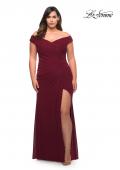 Picture of: Flattering Ruched Off the Shoulder Plus Size Dress in Wine, Style: 29722, Detail Picture 1
