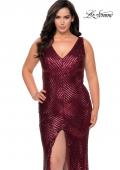 Picture of: Sequin Striped Plus Size Prom Dress with Center Slit in Wine, Style: 28796, Detail Picture 2