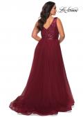 Picture of: Curvy A-line Prom Gown with Sequin Bodice and Tulle Skirt in Wine, Style: 29045, Detail Picture 3