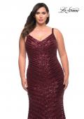 Picture of: Thick Line Sequin Print Plus Size Gown with V Neck in Wine, Style: 29622, Detail Picture 3