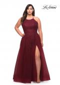 Picture of: Tulle Gown with Lace Bodice and High Neckline in Wine, Style: 29071, Detail Picture 4