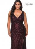 Picture of: Sequin Plus Size Prom Gown with Ruching and V-neck in Wine, Style: 29046, Detail Picture 5