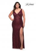 Picture of: Long Sequin Plus Size Dress with Banded Waist in Wine, Style: 30182, Detail Picture 5