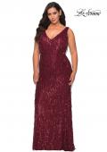 Picture of: Sequin Fringe Plus Size Prom Gown with V-Neck in Wine, Style: 28946, Detail Picture 6