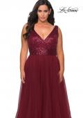 Picture of: Curvy A-line Prom Gown with Sequin Bodice and Tulle Skirt in Wine, Style: 29045, Detail Picture 6