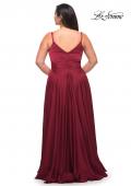 Picture of: Ruffle Slit Satin Long Plus Size Dress with V Neck in Wine, Style: 29740, Detail Picture 6