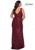 Picture of: Sequin Fringe Plus Size Prom Gown with V-Neck in Wine, Style: 28946, Detail Picture 7