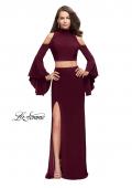 Picture of: Long Two Piece Dress with Cold Shoulders and Bell Sleeves in Wine, Style: 25353, Main Picture